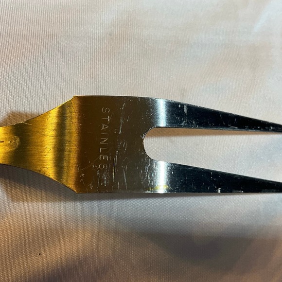 Vintage Retro Meat Serving Fork Bakelite Style Handle Stainless Steel - Picture 5 of 6